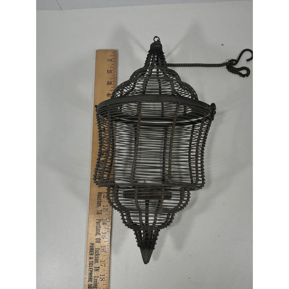 Rustic Metal Wire Hanging Lantern Cage Dark Bronze Boho Farmhouse Decor cealing